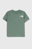 Дитяча бавовняна футболка The North Face колір зелений з принтом