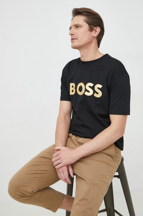 Бавовняна футболка BOSS BOSS GREEN колір чорний з принтом (2880765) Бавовняна футболка BOSS BOSS GREEN колір чорний з принтом (2880765)