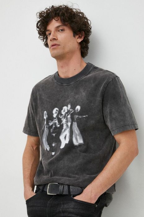 Бавовняна футболка BOSS BOSS ORANGE колір сірий з принтом (2876105) Бавовняна футболка BOSS BOSS ORANGE колір сірий з принтом (2876105)