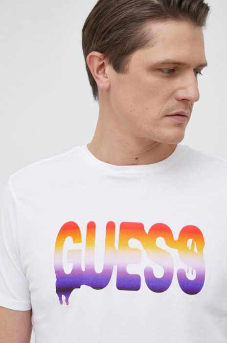 Бавовняна футболка Guess колір білий візерунок (2948982)