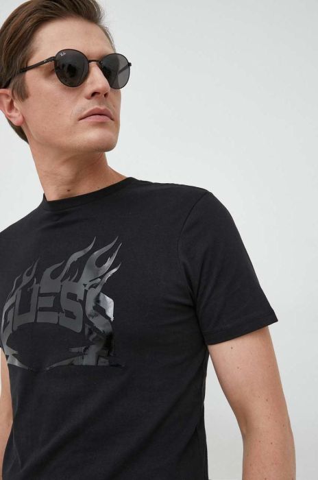 Бавовняна футболка Guess колір чорний з принтом (2851637) Бавовняна футболка Guess колір чорний з принтом (2851637)