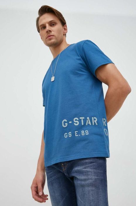 Бавовняна футболка G-Star Raw з принтом колір блакитний (2842091) Бавовняна футболка G-Star Raw з принтом колір блакитний (2842091)