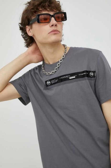 Бавовняна футболка G-Star Raw колір сірий з аплікацією (2864125) Бавовняна футболка G-Star Raw колір сірий з аплікацією (2864125)