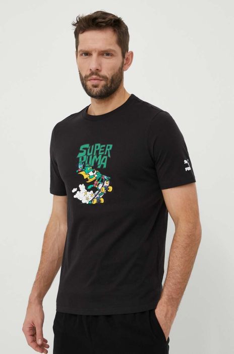 Бавовняна футболка Puma колір чорний з принтом (3242614) Бавовняна футболка Puma колір чорний з принтом (3242614)