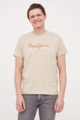 Бавовняна футболка Pepe Jeans Richme колір бежевий з принтом