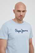 Бавовняна футболка Pepe Jeans Eggo з принтом колір блакитний (2967701)
