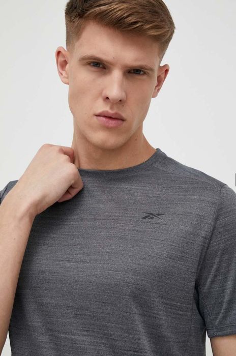 Тренувальна футболка Reebok колір сірий меланж Тренувальна футболка Reebok колір сірий меланж