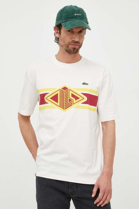 Бавовняна футболка Lacoste колір бежевий з принтом (3295262) Бавовняна футболка Lacoste колір бежевий з принтом (3295262)
