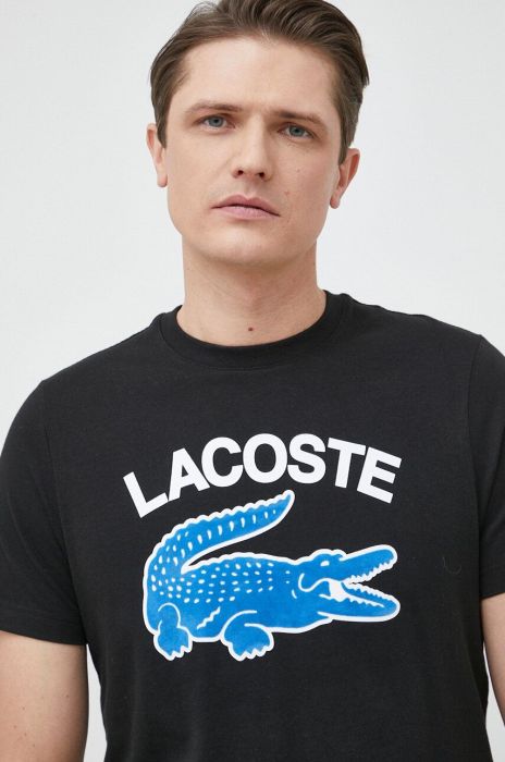Бавовняна футболка Lacoste колір чорний з принтом (3029475) Бавовняна футболка Lacoste колір чорний з принтом (3029475)
