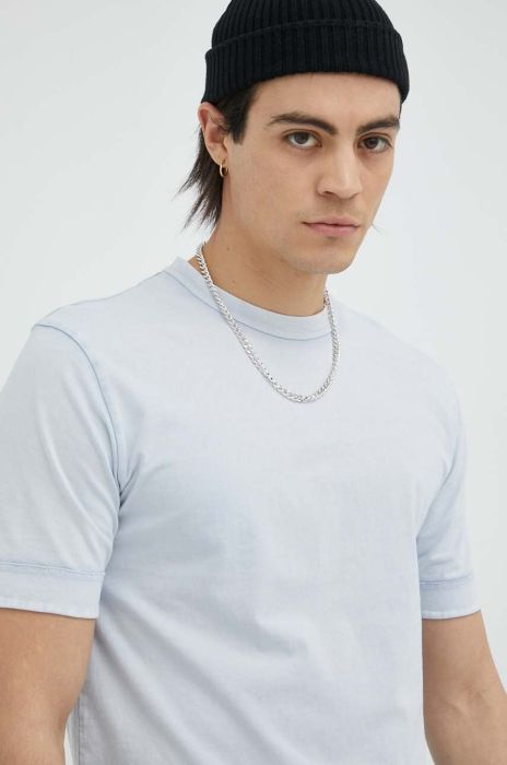 Бавовняна футболка Drykorn Raphael однотонна колір блакитний