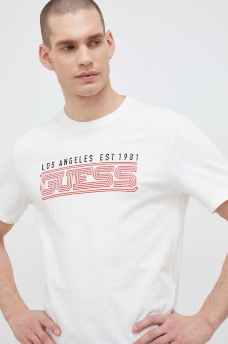 Бавовняна футболка Guess колір білий візерунок (3075966) Бавовняна футболка Guess колір білий візерунок (3075966)