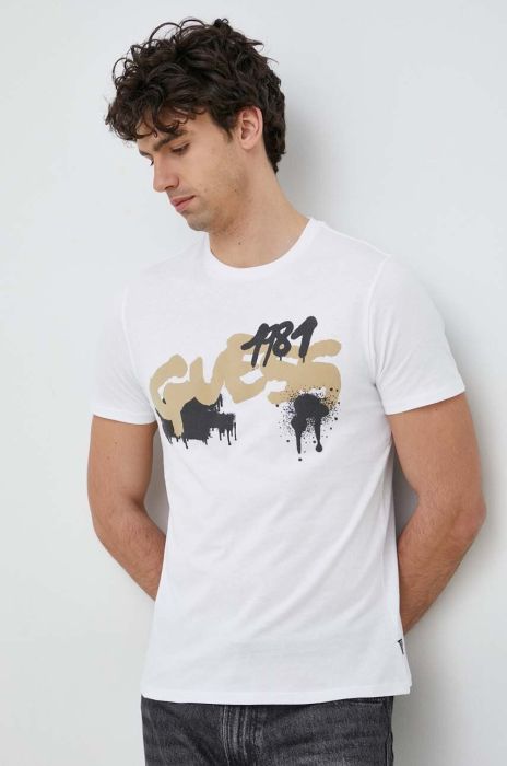 Бавовняна футболка Guess колір білий з принтом (3062976)