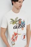 Бавовняна футболка Guess колір бежевий з принтом (3092005)