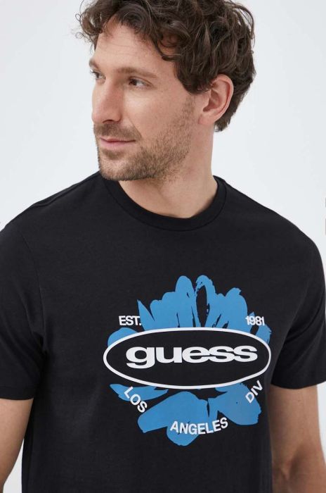 Бавовняна футболка Guess колір чорний з принтом (3154682) Бавовняна футболка Guess колір чорний з принтом (3154682)