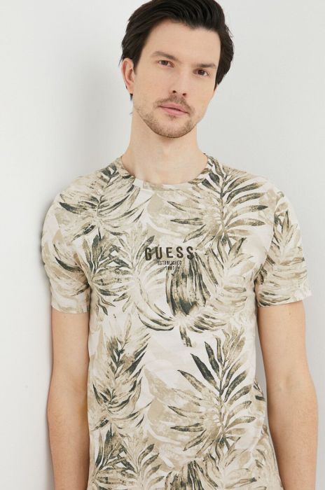 Бавовняна футболка Guess колір зелений візерунок (3221605) Бавовняна футболка Guess колір зелений візерунок (3221605)