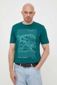 Бавовняна футболка Sisley колір зелений з принтом Бавовняна футболка Sisley колір зелений з принтом