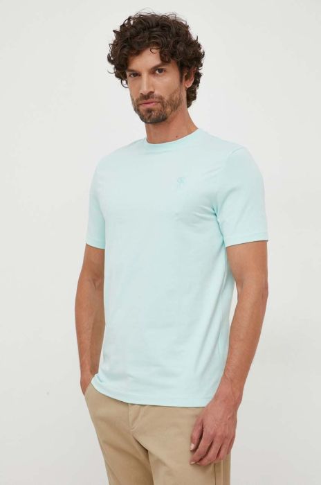 Футболка Karl Lagerfeld чоловічий колір бірюзовий однотонний Футболка Karl Lagerfeld чоловічий колір бірюзовий однотонний