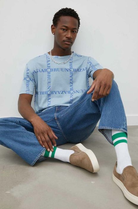 Бавовняна футболка Bruuns Bazaar Gus візерунок колір блакитний Бавовняна футболка Bruuns Bazaar Gus візерунок колір блакитний