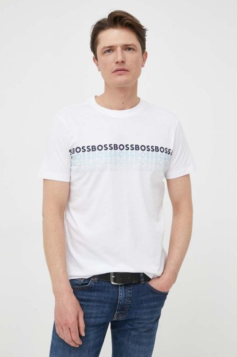 Бавовняна футболка BOSS BOSS GREEN колір білий з принтом (3130424) Бавовняна футболка BOSS BOSS GREEN колір білий з принтом (3130424)