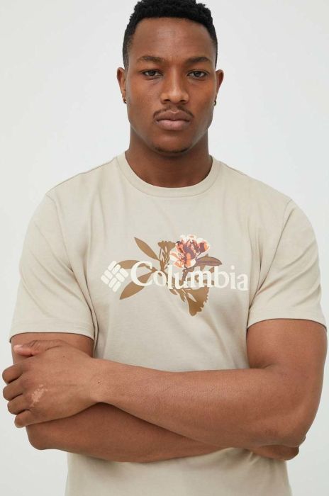 Футболка Columbia чоловічий колір бежевий з аплікацією