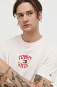 Бавовняна футболка Tommy Jeans колір рожевий з принтом