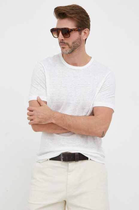 Льняна футболка BOSS колір бежевий однотонний (3220454) Льняна футболка BOSS колір бежевий однотонний (3220454)