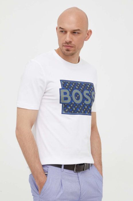 Бавовняна футболка BOSS колір білий з принтом (3225281) Бавовняна футболка BOSS колір білий з принтом (3225281)
