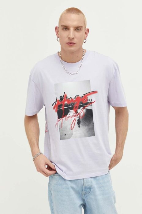 Бавовняна футболка HUGO колір фіолетовий з принтом (3314299) Бавовняна футболка HUGO колір фіолетовий з принтом (3314299)