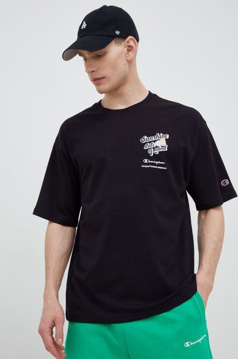 Бавовняна футболка Champion колір чорний візерунок (3072569)