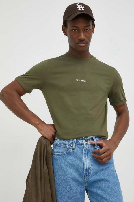 Бавовняна футболка Les Deux колір зелений однотонний (3037286) Бавовняна футболка Les Deux колір зелений однотонний (3037286)
