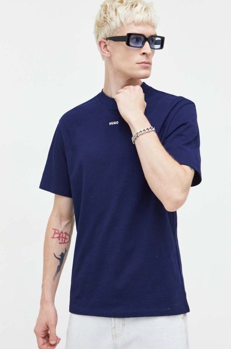 Бавовняна футболка HUGO колір синій однотонний