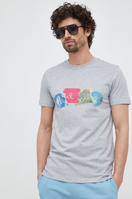 Бавовняна футболка PS Paul Smith колір сірий з принтом Бавовняна футболка PS Paul Smith колір сірий з принтом