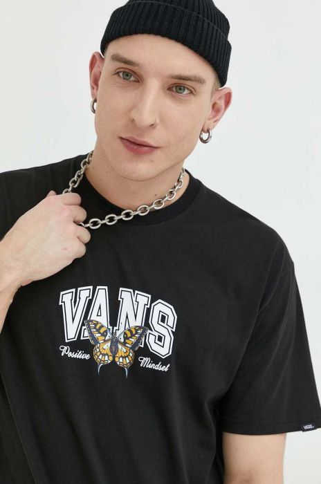 Бавовняна футболка Vans колір чорний з принтом (3079543) Бавовняна футболка Vans колір чорний з принтом (3079543)