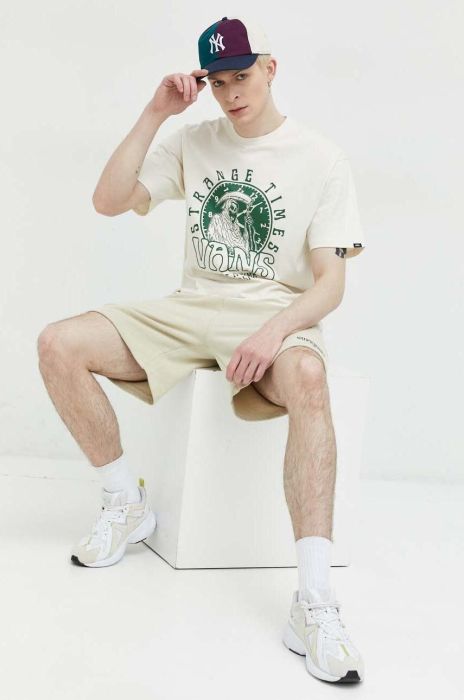 Бавовняна футболка Vans колір бежевий з принтом (3024055) Бавовняна футболка Vans колір бежевий з принтом (3024055)