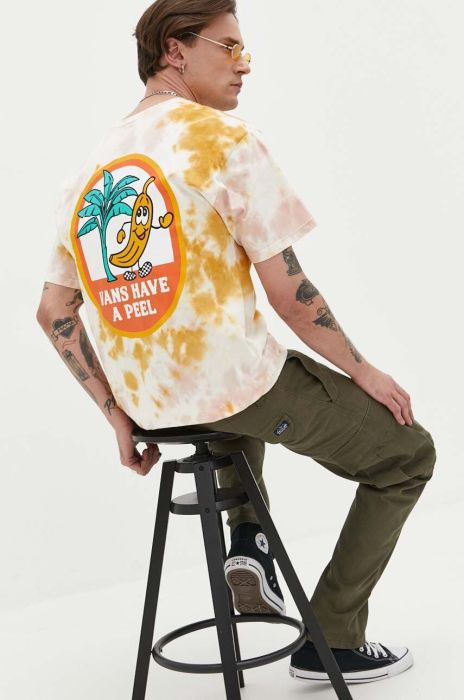 Бавовняна футболка Vans колір бежевий візерунок Бавовняна футболка Vans колір бежевий візерунок