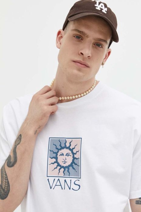 Бавовняна футболка Vans колір білий з принтом (3249160) Бавовняна футболка Vans колір білий з принтом (3249160)