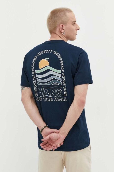 Бавовняна футболка Vans колір синій з принтом (3239528) Бавовняна футболка Vans колір синій з принтом (3239528)
