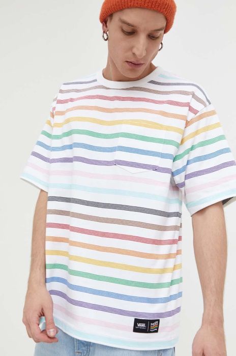 Бавовняна футболка Vans колір білий візерунок (3333684) Бавовняна футболка Vans колір білий візерунок (3333684)