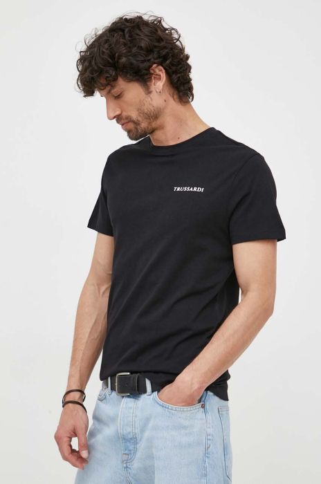 Бавовняна футболка Trussardi колір чорний з принтом (3295317) Бавовняна футболка Trussardi колір чорний з принтом (3295317)