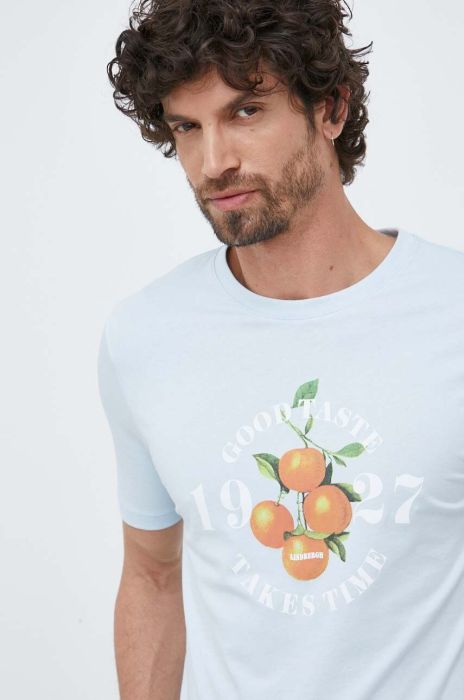 Бавовняна футболка Lindbergh з принтом колір блакитний Бавовняна футболка Lindbergh з принтом колір блакитний