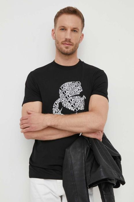 Бавовняна футболка Karl Lagerfeld колір чорний з принтом (3389196) Бавовняна футболка Karl Lagerfeld колір чорний з принтом (3389196)