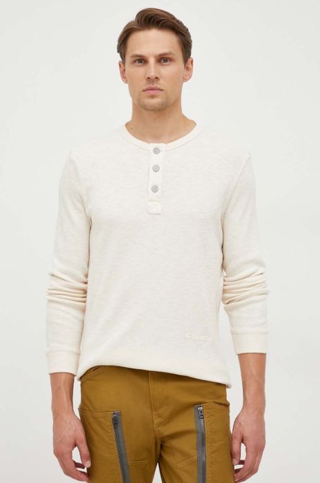 Бавовняний лонгслів G-Star Raw колір бежевий однотонний Бавовняний лонгслів G-Star Raw колір бежевий однотонний