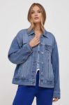 Джинсова куртка Dkny жіноча перехідна oversize колір блакитний Джинсова куртка Dkny жіноча перехідна oversize колір блакитний