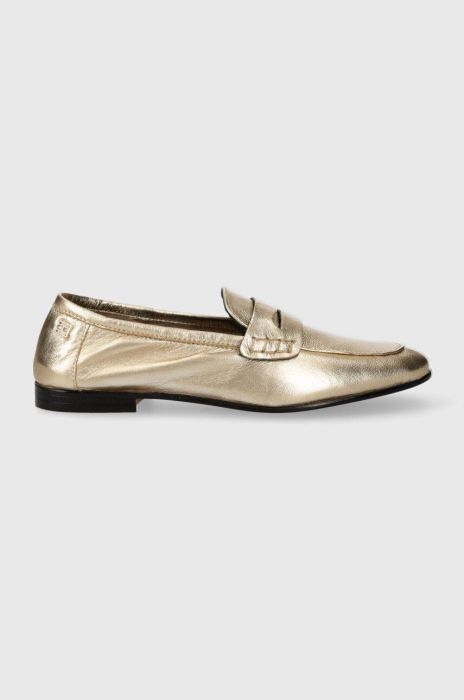 Шкіряні мокасини Tommy Hilfiger ESSENTIAL GOLDEN LOAFER жіночі колір золотий на плоскому ходу FW0FW07864 Шкіряні мокасини Tommy Hilfiger ESSENTIAL GOLDEN LOAFER жіночі колір золотий на плоскому ходу FW0FW07864