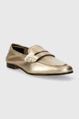 Шкіряні мокасини Tommy Hilfiger ESSENTIAL GOLDEN LOAFER жіночі колір золотий на плоскому ходу FW0FW07864 Шкіряні мокасини Tommy Hilfiger ESSENTIAL GOLDEN LOAFER жіночі колір золотий на плоскому ходу FW0FW07864