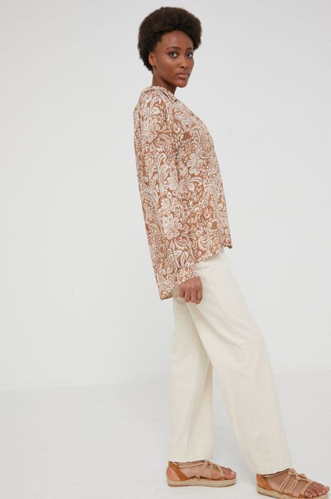 Штани з льоном Answear Lab жіночі колір бежевий широке висока посадка Штани з льоном Answear Lab жіночі колір бежевий широке висока посадка