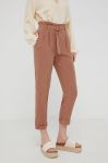 Штани з льоном Answear Lab жіночі колір коричневий пряме висока посадка