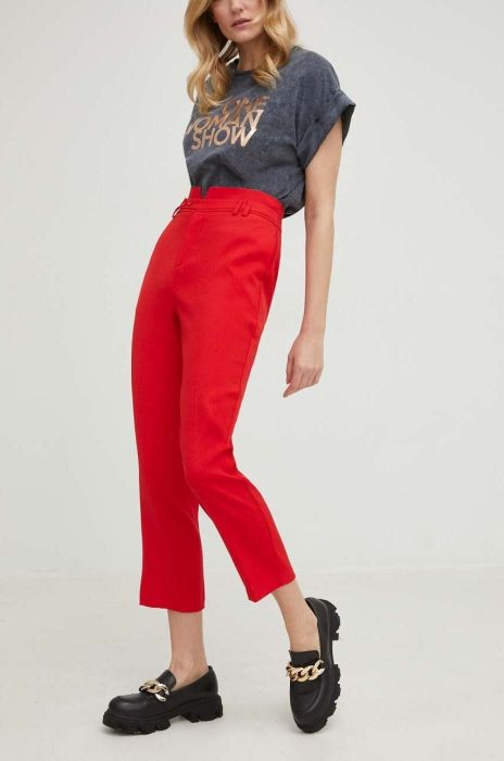 Штани Answear Lab жіночі колір червоний облягаюче висока посадка Штани Answear Lab жіночі колір червоний облягаюче висока посадка