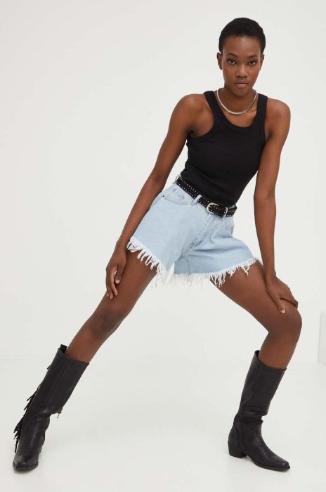 Джинсові шорти Answear Lab X Лімітована колекція SISTERHOOD жіночі однотонні висока посадка колір блакитний