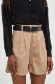 Бавовняні шорти Answear Lab колір бежевий однотонні висока посадка